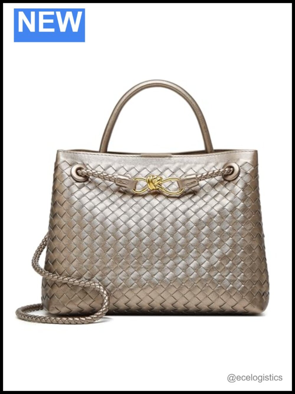 Woven Vegan Leather Crossbody Satchel Handbag with Bowknot
